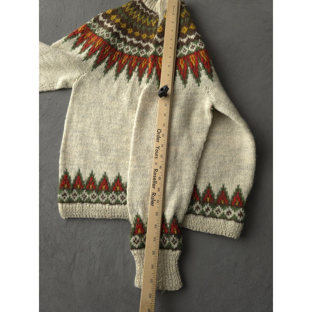 Handknit Cream Wool Cardigan with Multicolor Fair Isle Yoke - Picture 7 of 8